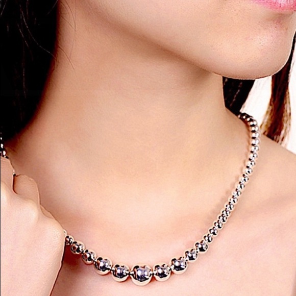 STERLING SILVER BEADED BALL MATCHING NECKLACE BRACELET SET - Picture 8 of 12